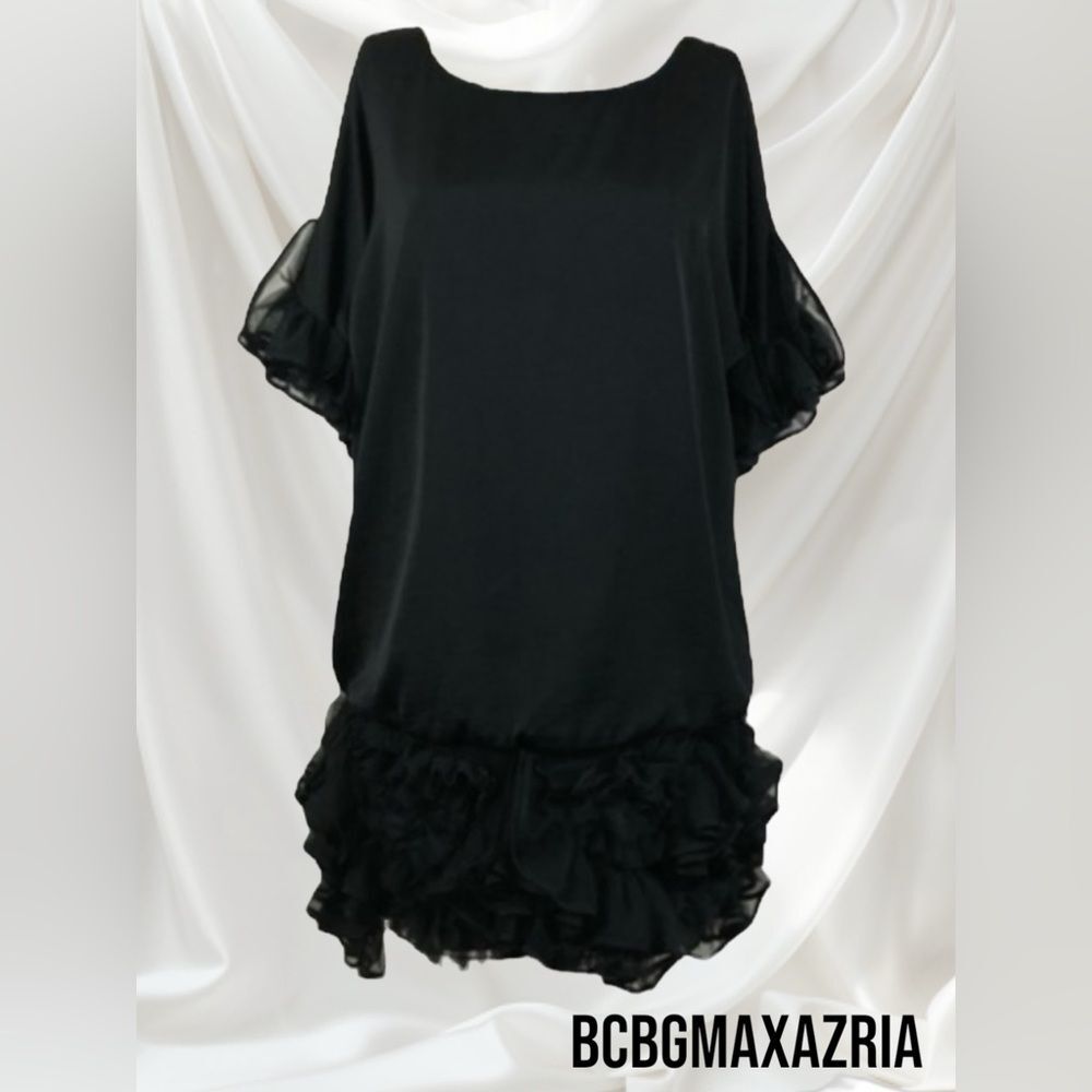 BCBGMAXAZRIA Women's S Ruffled Hem Cocktail Dress Black Retro Whimsigoth‎ Party